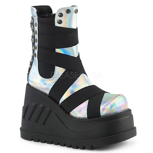 Shoes - Gothic Wedge Platform Chainlink Mid Calf Boots
